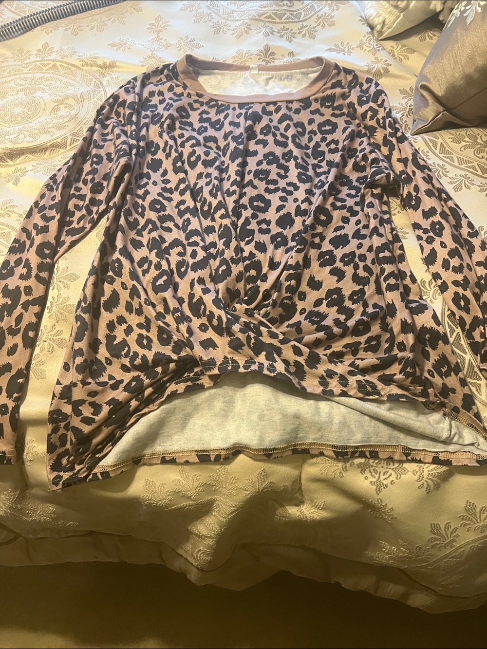 Leopard Print Twist-Front Long Sleeve Top - Pink